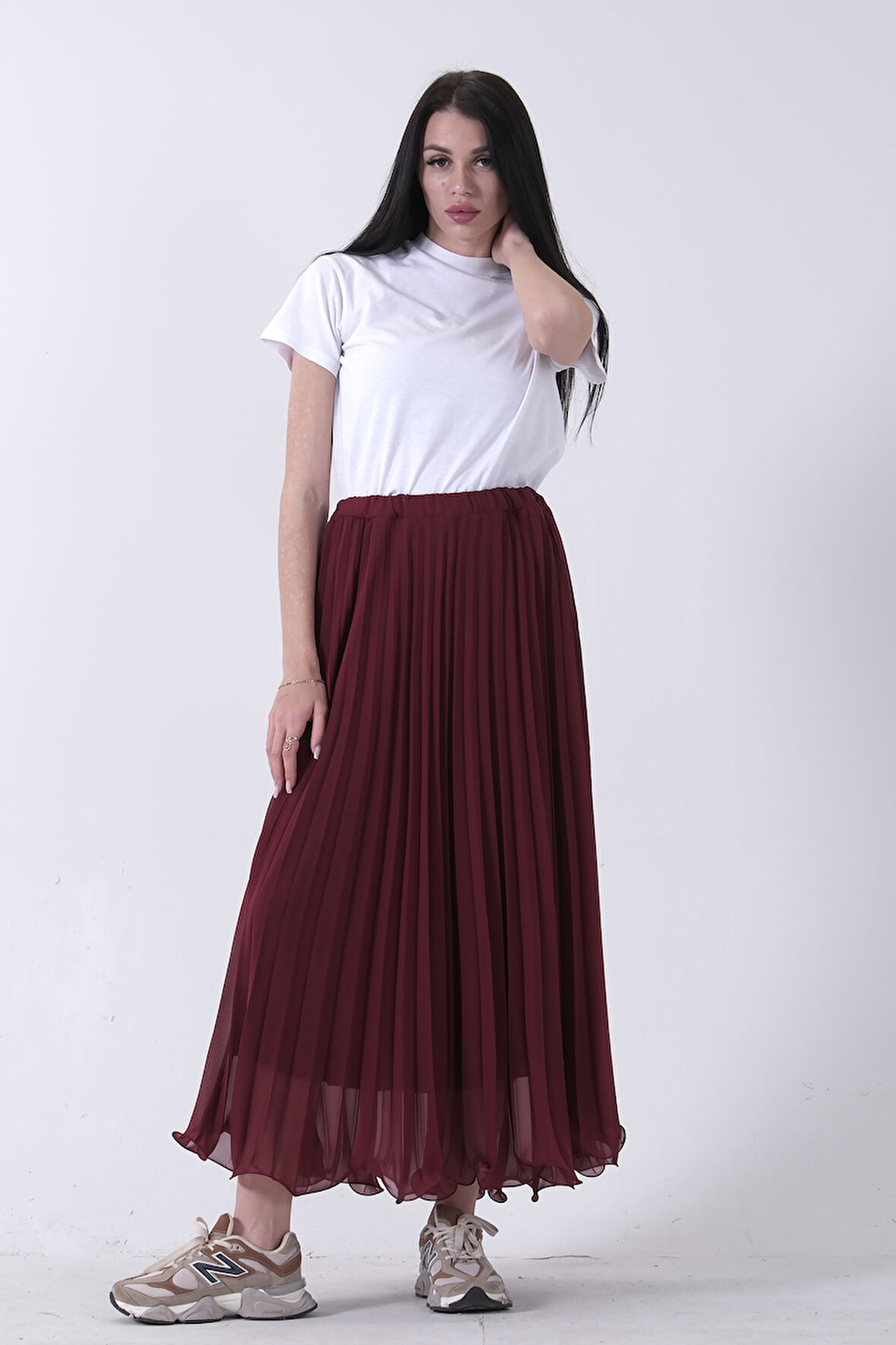 Bordo Astarlı Piliseli Etek 4594046.04