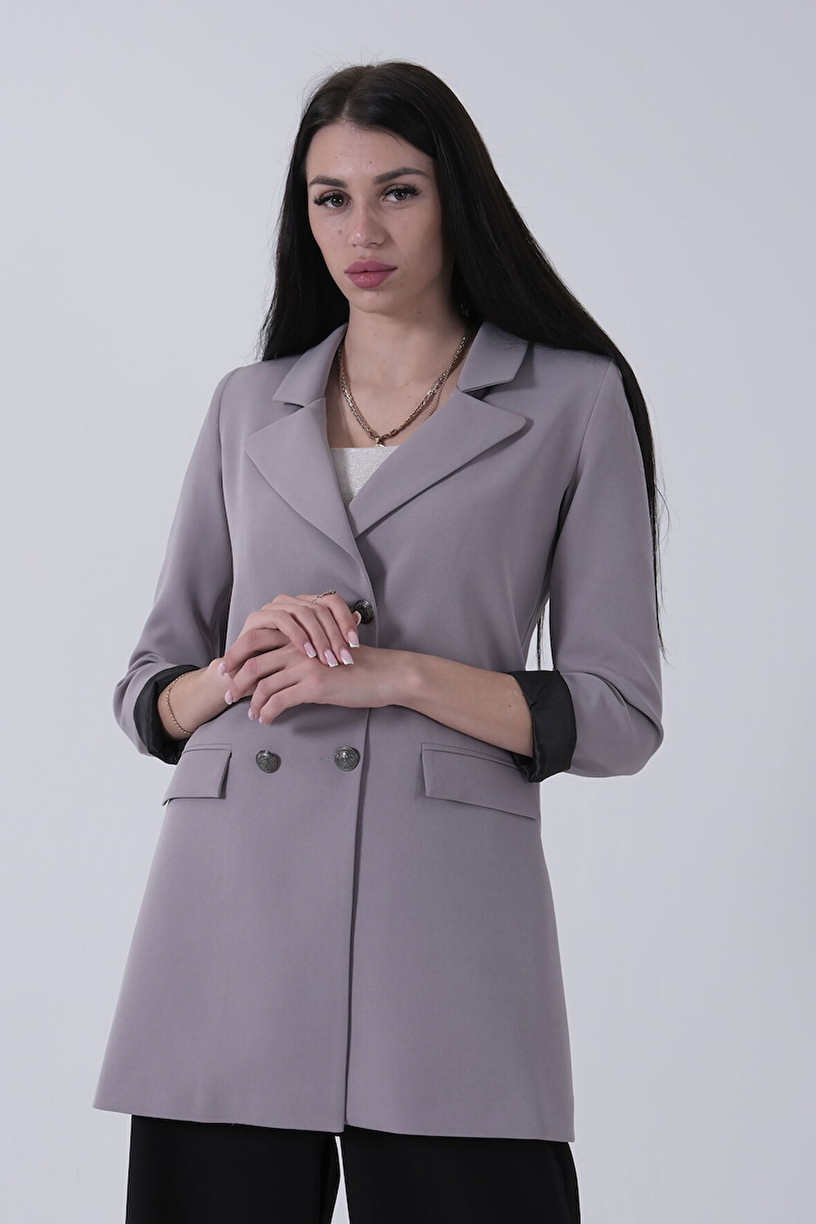 Gri Astarlı Düğme Kapamalı Blazer Ceket 0105123.06