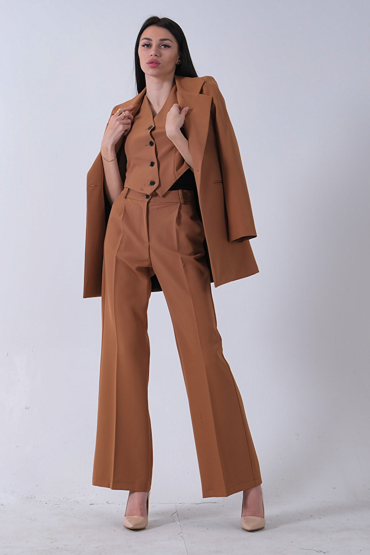 Camel Ceket-Yelek Pantolonlu 3'lü Takım Elbise 0106324.09