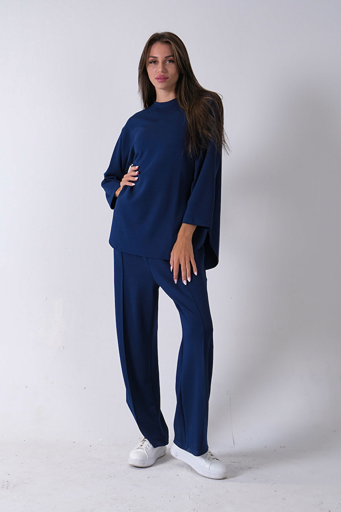 Lacivert Rahat Kumaş Basic Pantolonlu Takım 31040630.02