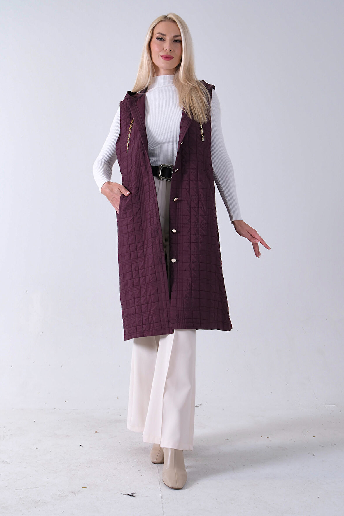 Mürdüm Zincir Detaylı Fleto Cepli Kapitone Yelek 31070195.21