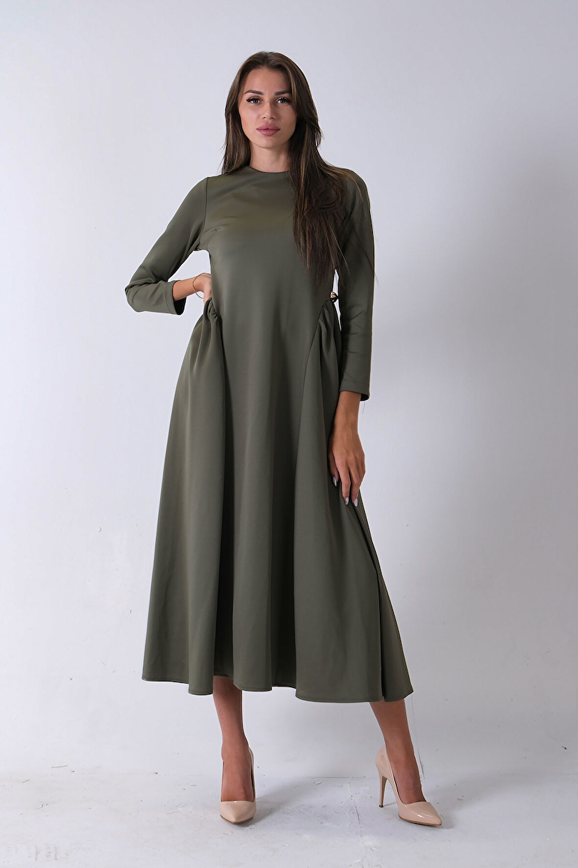 Haki Bisiklet Yaka Scuba Tesettür Elbise 4593445.23