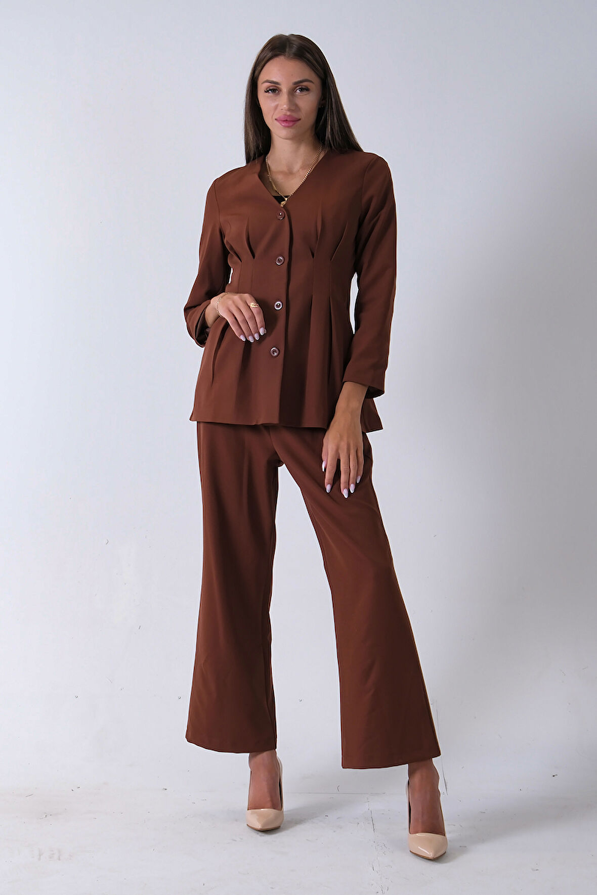 Kahve Önü 4 Düğme Kapamalı Pantolonlu Takım 4592261.05