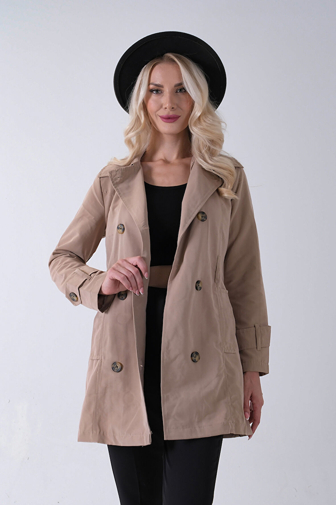 Vizon Bilek ve Omuz Apolet Detaylı Kemerli Düğme Kapamalı Trenç 4200829.34