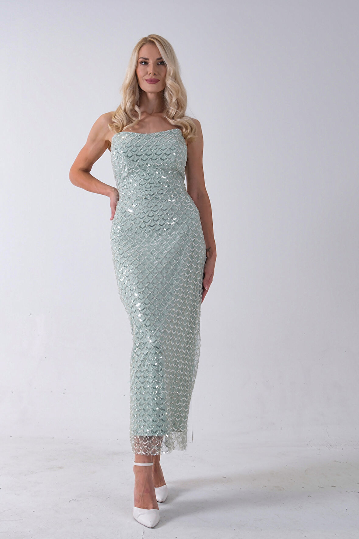 Mint Midi Boy Straplez Pul Payet Abiye 0801134.27