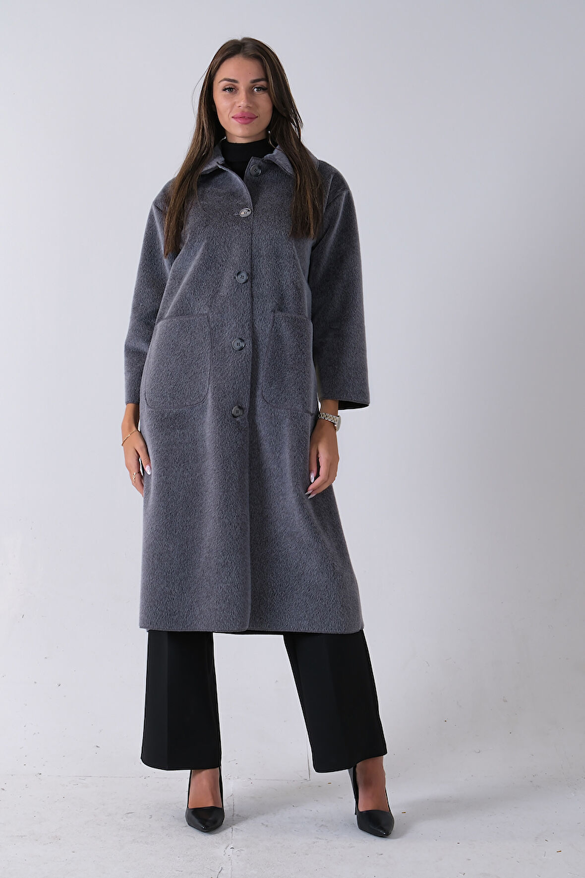 Gri Bebe Yaka Çift Cepli Kaban 31050686.06