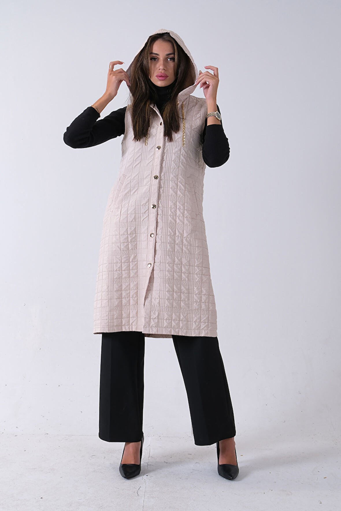 Taş Zincir Detaylı Fleto Cepli Kapitone Yelek 31070195.50