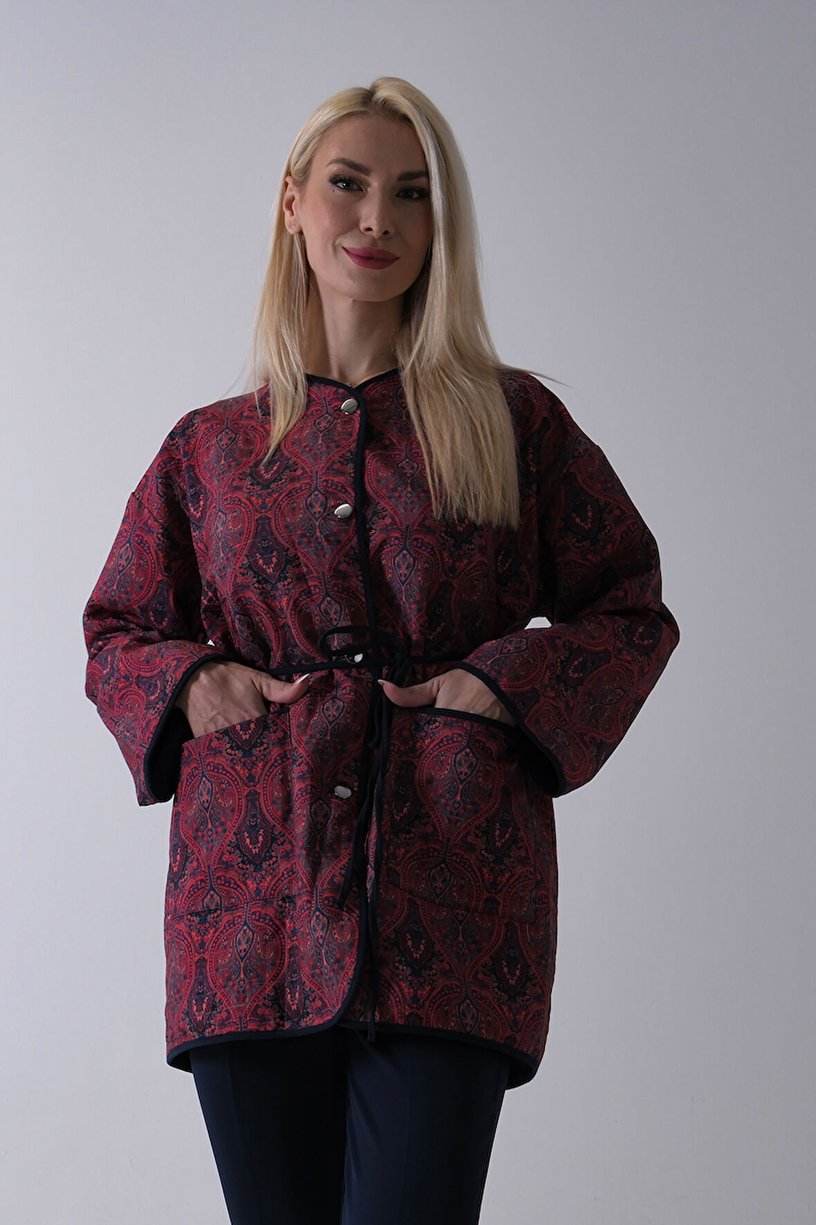 Bordo Astarlı Biye Detaylı Cepli Kapitone Ceket 31050766.04