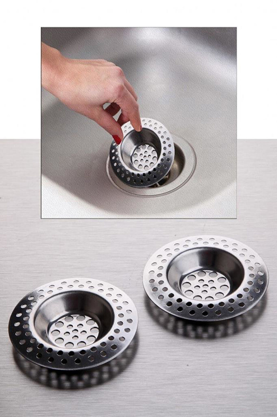 Metal 2'li Lavabo Süzgeci Paslanmaz Metal Süzgeç