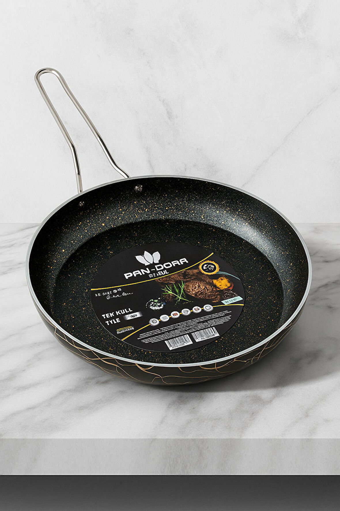 Pan-Dora Evinda 32 cm Kristal Siyah Döküm Tava - Granit , Yapışmaz Yüzeyli, Geniş ve Dayanıklı