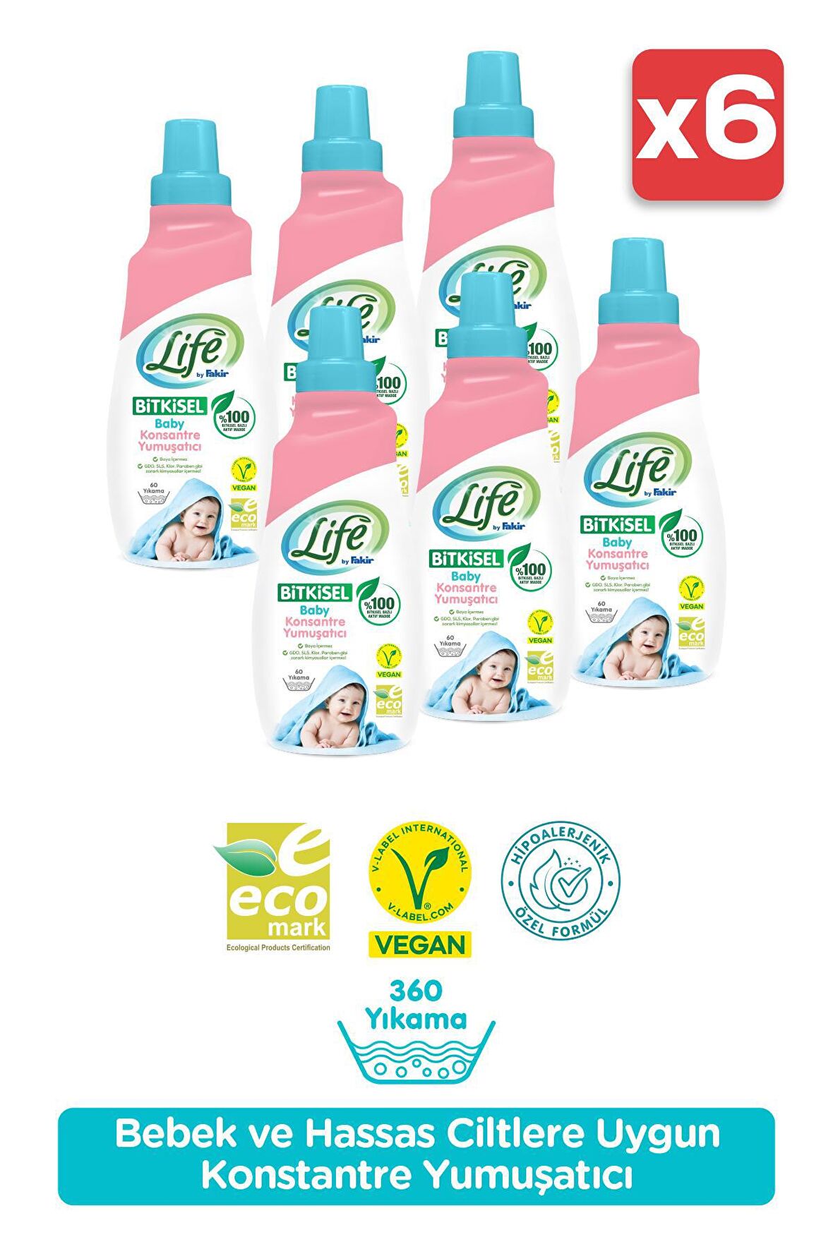 Life By Fakir Bitkisel Konsantre Bebek Çamaşır Yumuşatıcısı 1500ml x 6 Adet Avantaj Seti