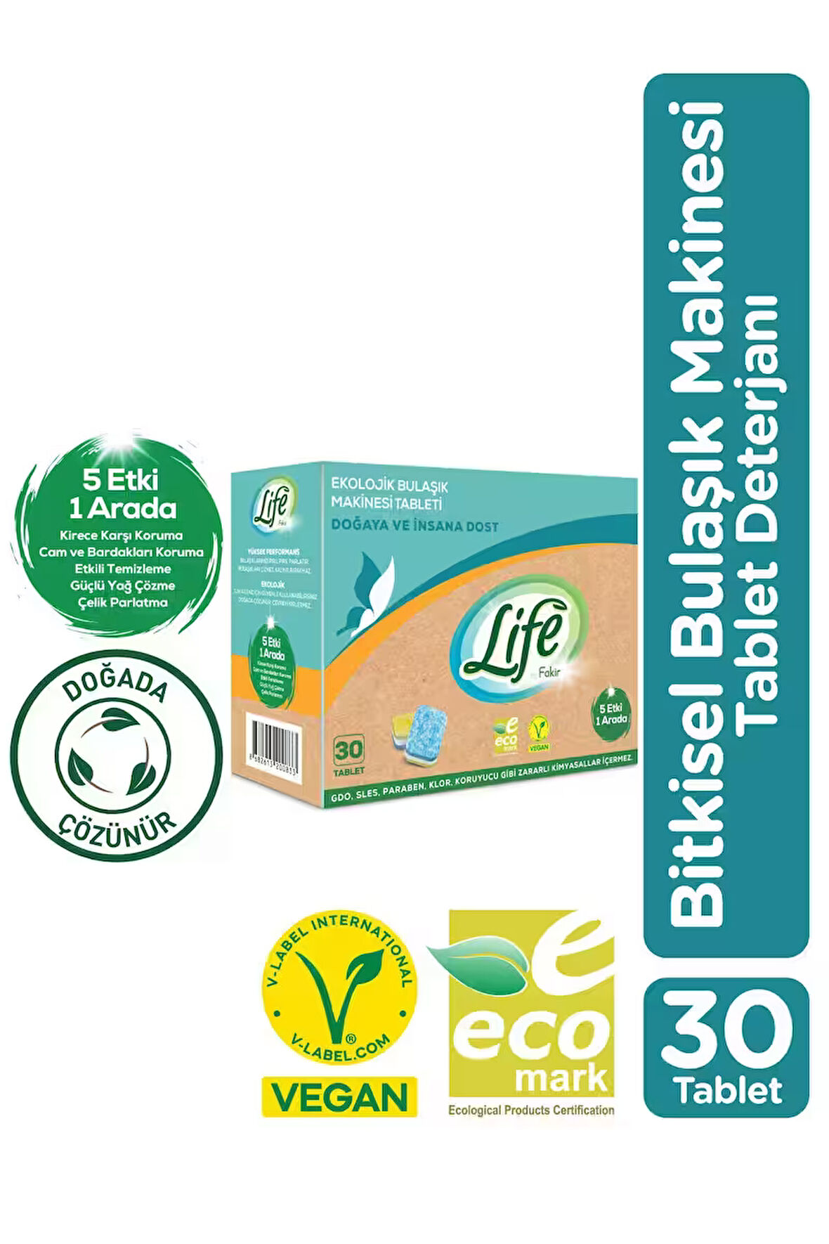 Ekolojik Vegan Bulaşık Makinesi Tablet Deterjanı 30'lu - Güçlü Yağ Sökücü, %100 Doğal Temizlik