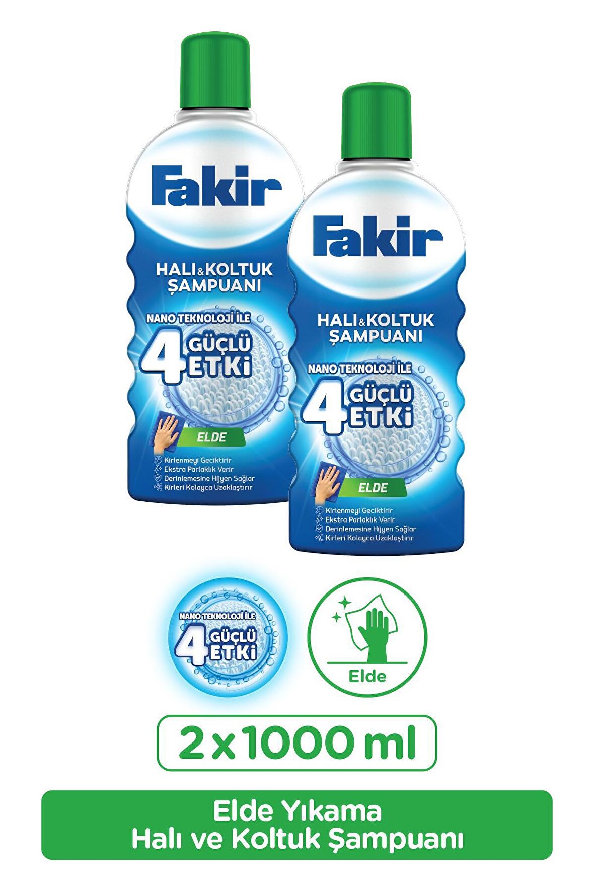 Fakir Nano Teknoloji ile Elde Yıkama Halı ve Koltuk Şampuanı 1000ml x 2 Adet