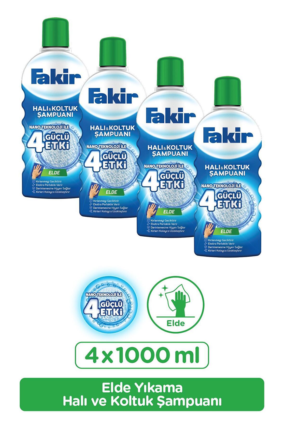 Fakir Nano Teknoloji ile Elde Yıkama Halı ve Koltuk Şampuanı 1000ml x 4 Adet