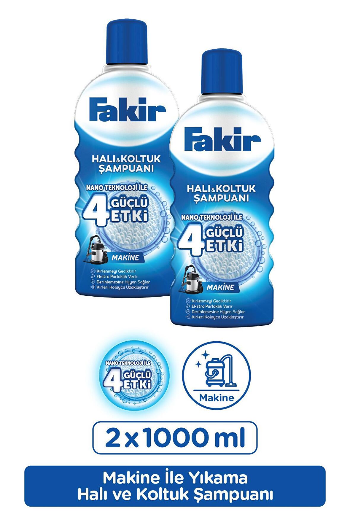 Fakir Nano Teknoloji ile Makine Halı ve Koltuk Şampuanı 1000ml x 2 Adet