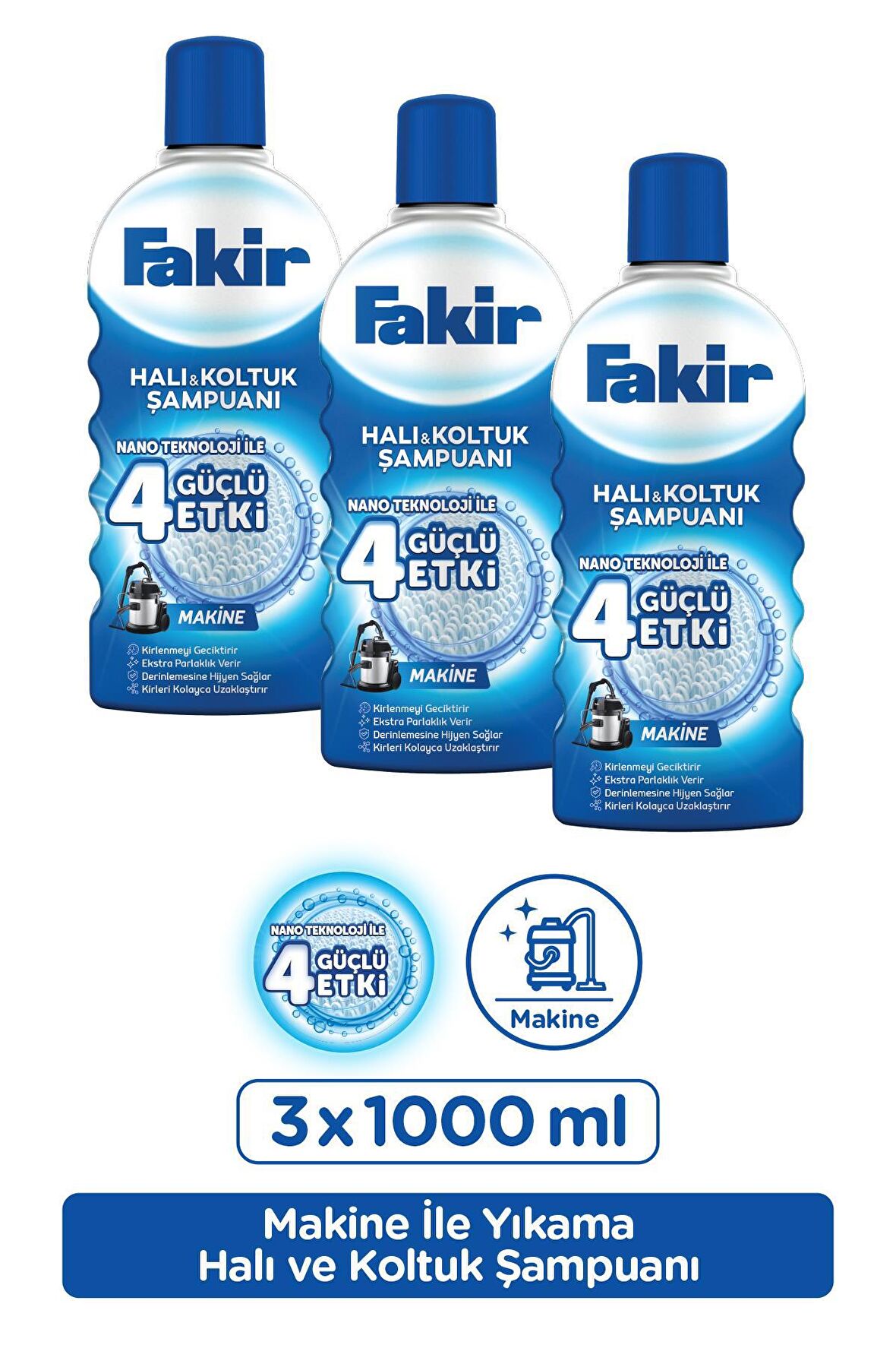 Fakir Nano Teknoloji ile Makine Halı ve Koltuk Şampuanı 1000ml x 3 Adet