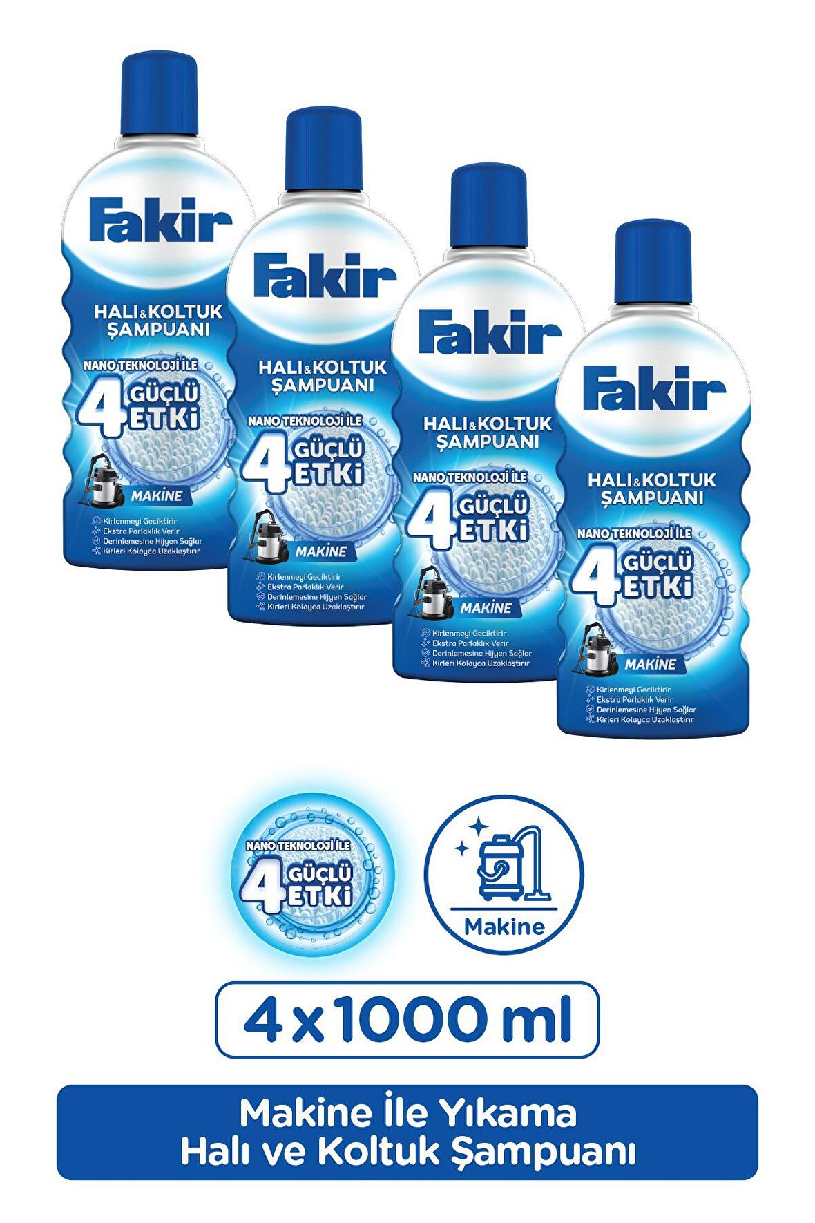 Fakir Nano Teknoloji ile Makine Halı ve Koltuk Şampuanı 1000ml x 4 Adet