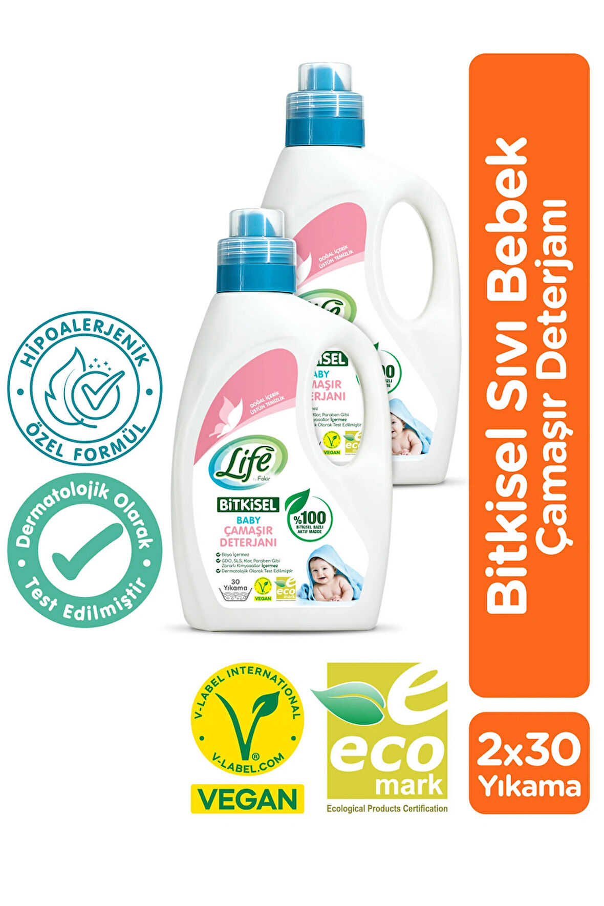 Bitkisel Vegan Bebek Çamaşır Deterjanı 1500 ml X 2 Adet, Hipoalerjenik ,%100 Doğal Temizlik