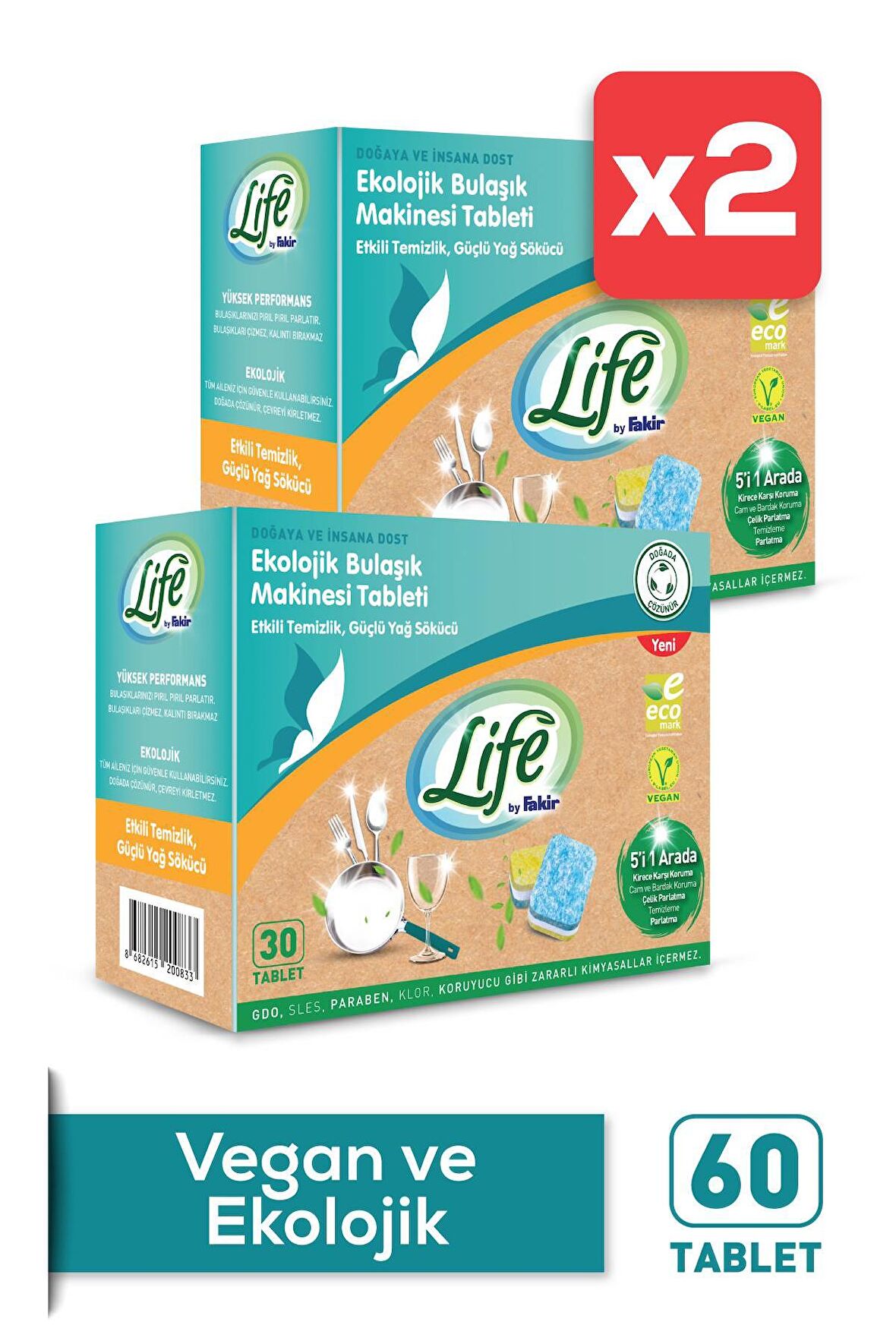 Life By Fakir Ekolojik Vegan Bulaşık Deterjanı Tableti 30 lu x 2 Adet