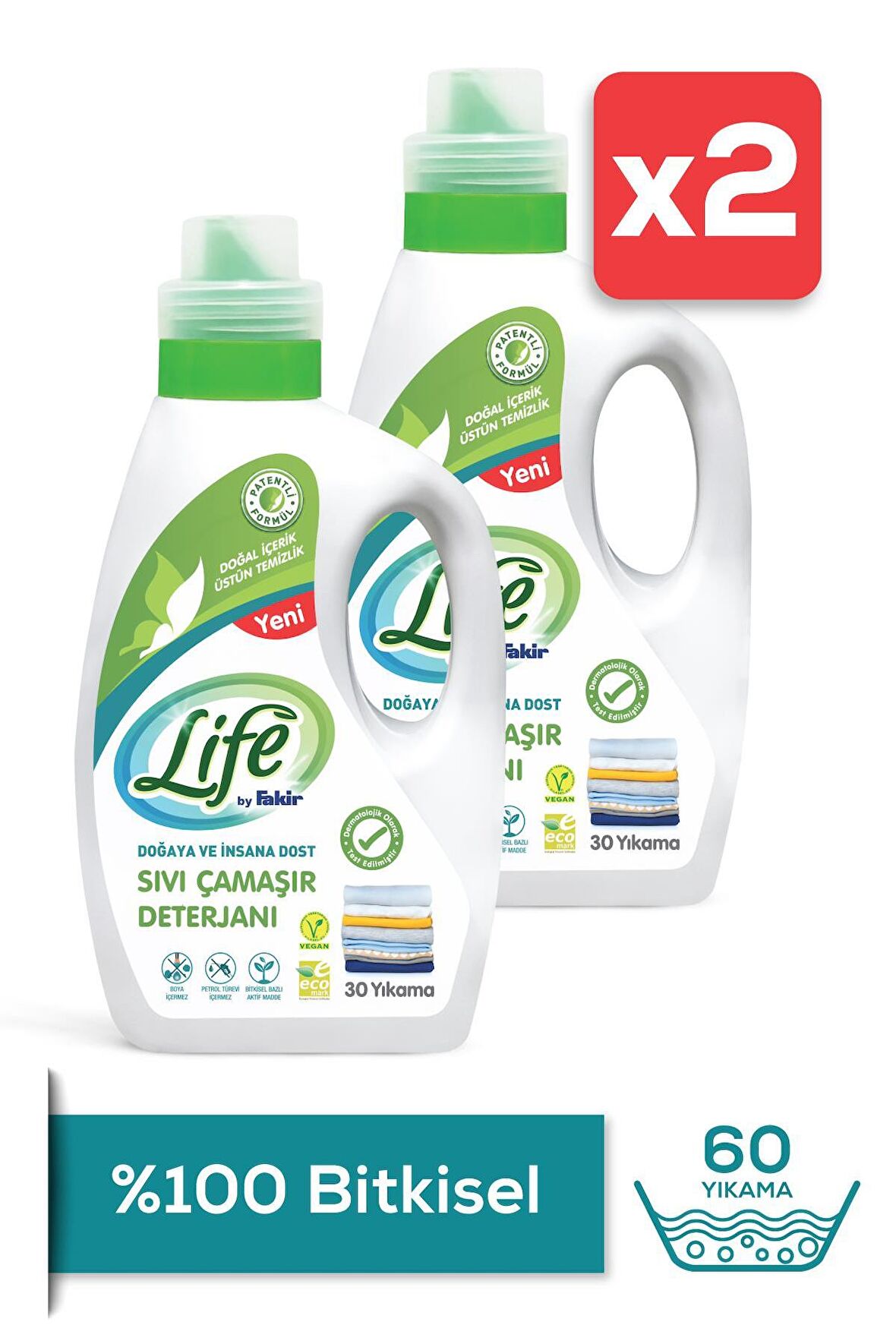 Life By Fakir Bitkisel & Leke Karşıtı Renkliler için Sıvı Deterjan 60 Yıkama 2x1.5 lt