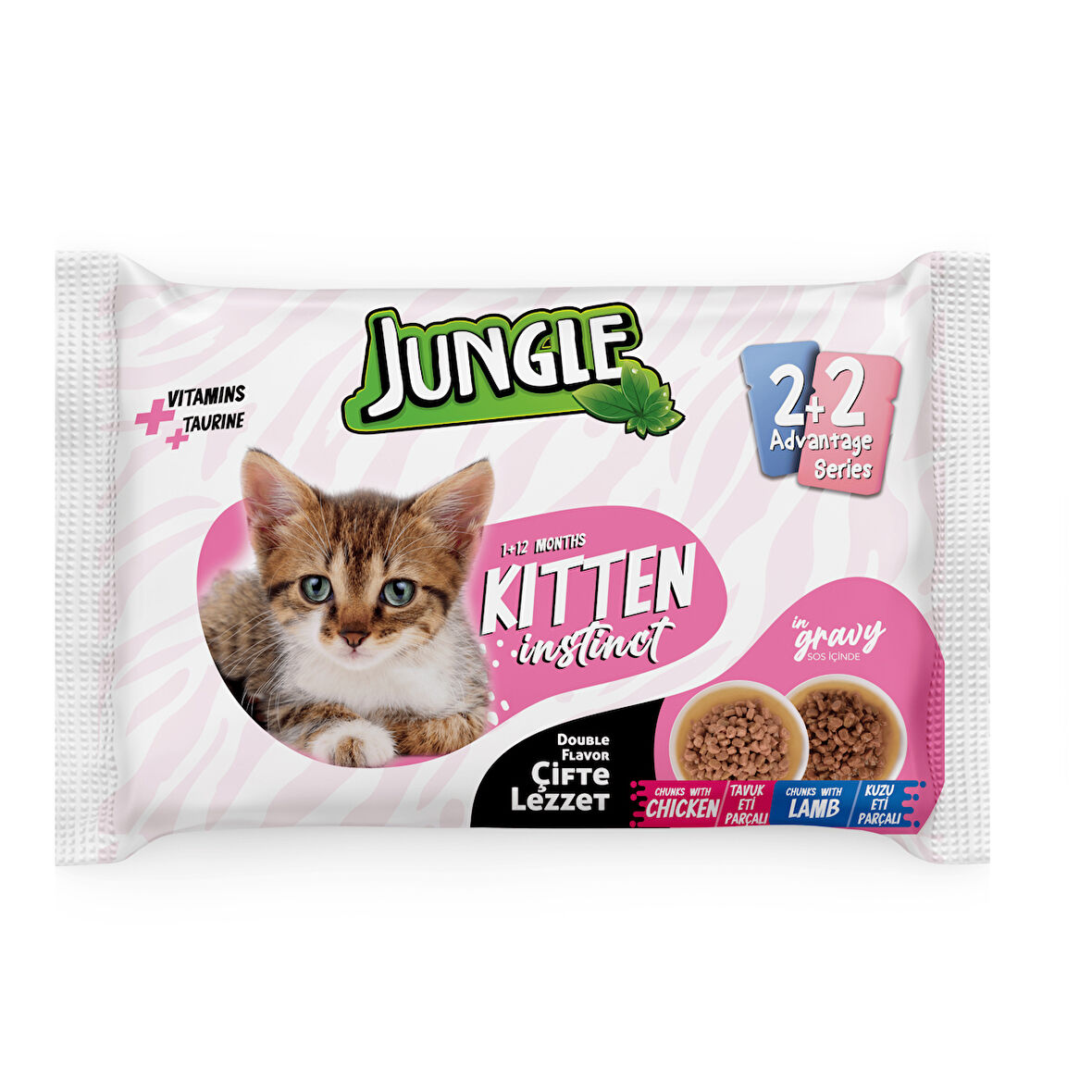 Jungle 4*100 Gr. Çift Lezzet Pouch Yavru Kedi Tavuk-Kuzu