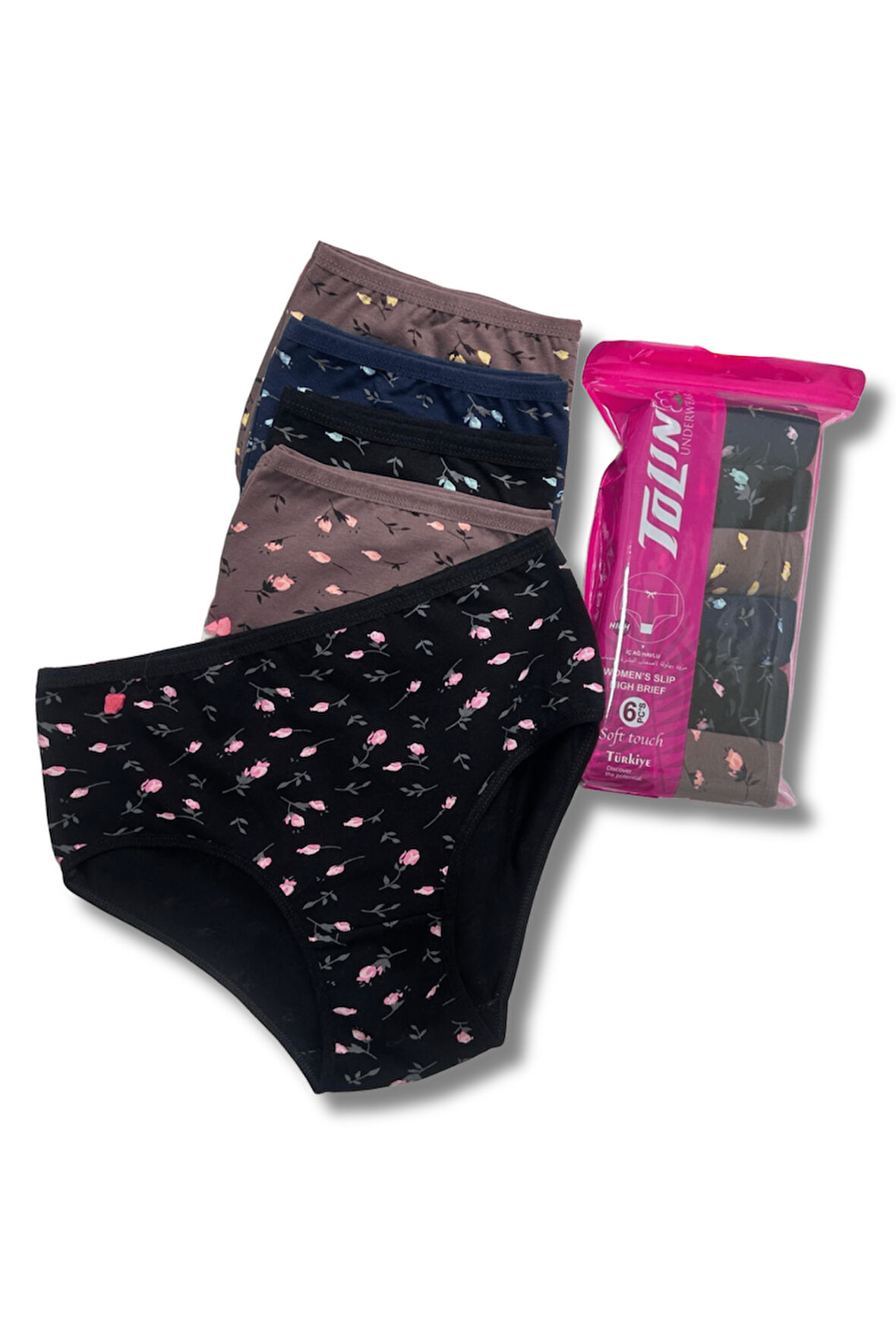 Kadın 6 lı Pamuklu Likralı Havlu Ağ Detaylı Yüksek Bel Külot Seti 2186