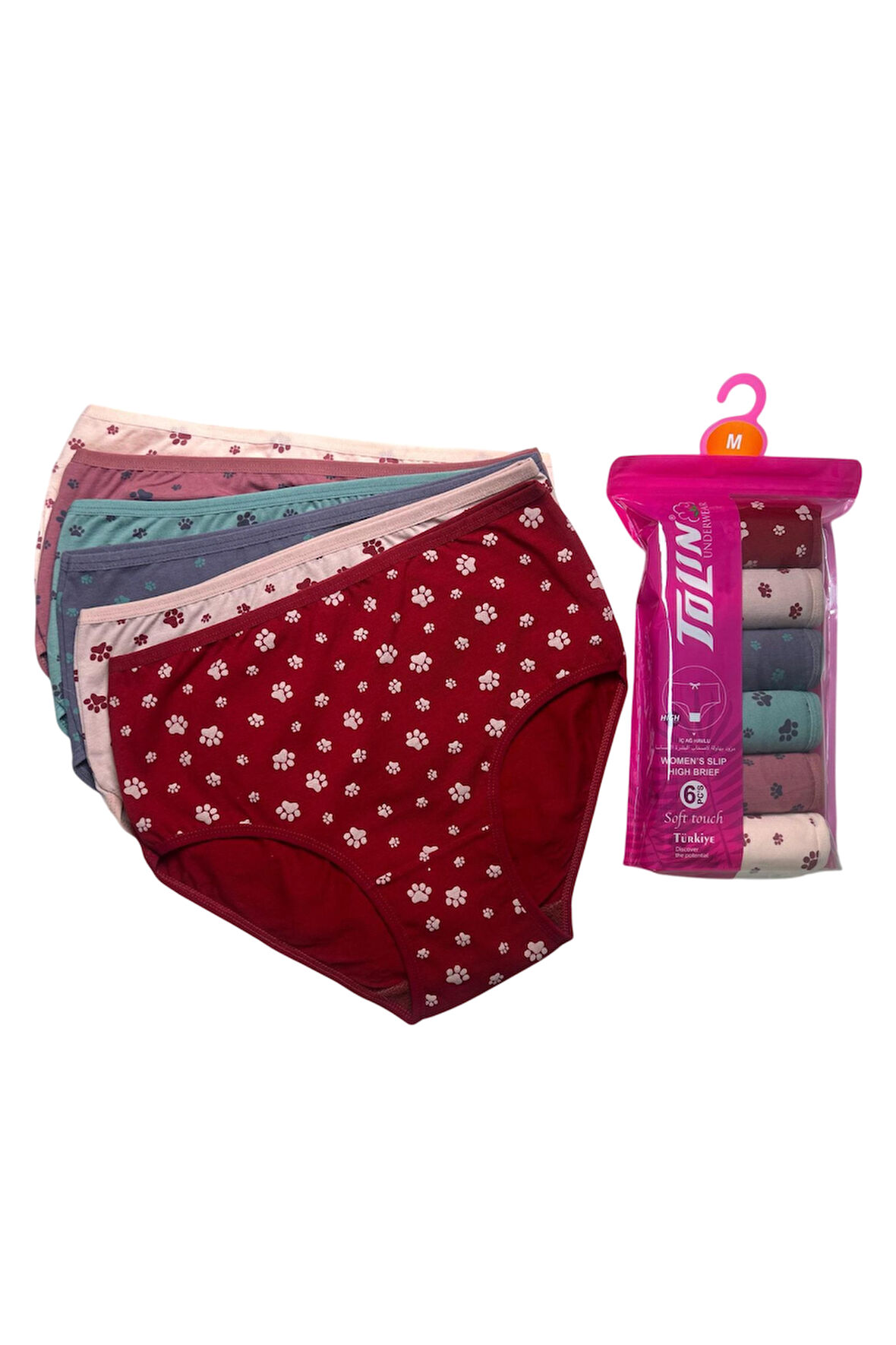 Kadın 6 lı Pamuklu Likralı Havlu Ağ Detaylı Yüksek Bel Külot Seti 2186