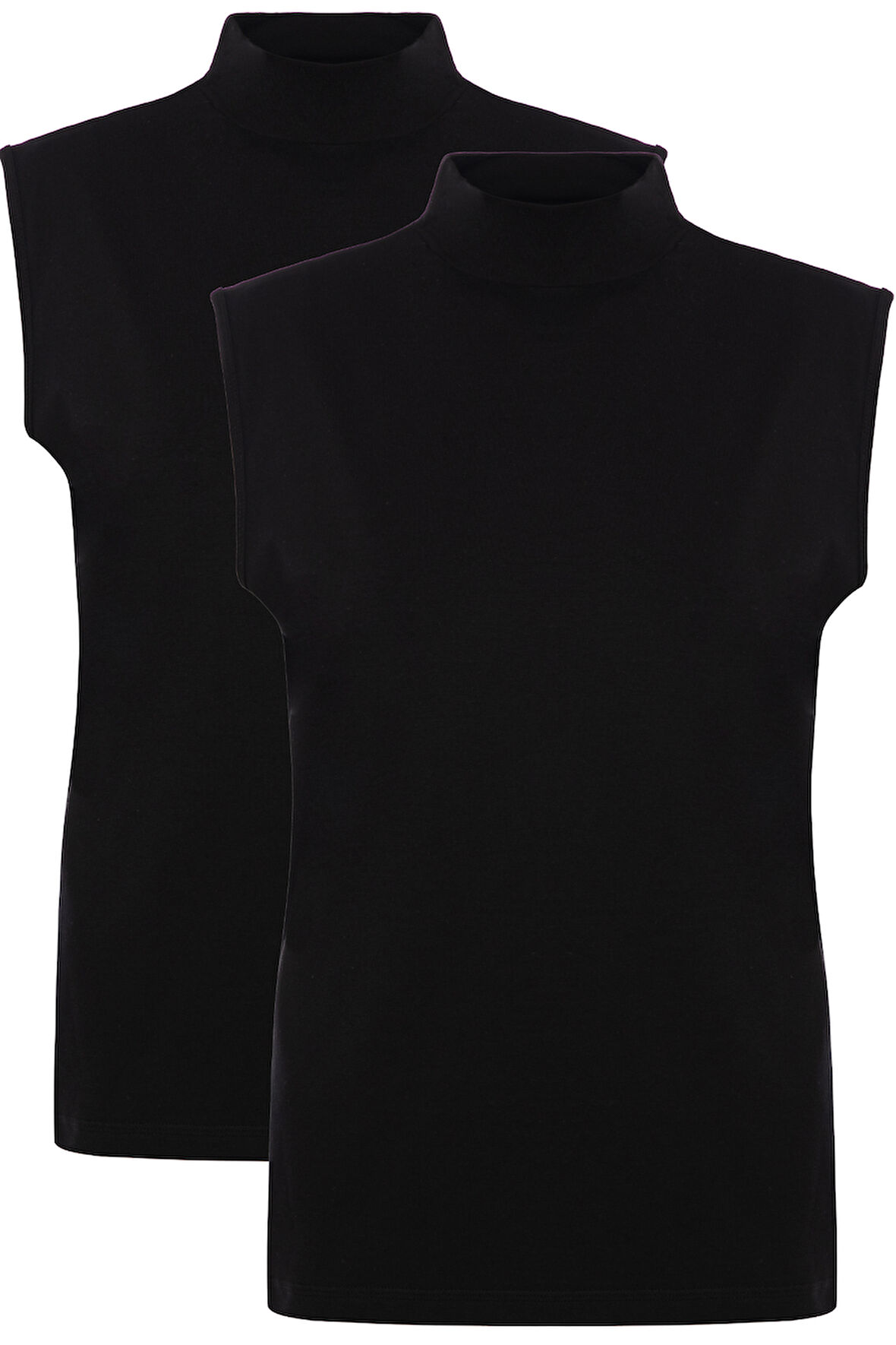 Kadın 2 li Paket Sıfır Kollu Pamuklu Likralı Balıkçı Yaka Fanila 1257