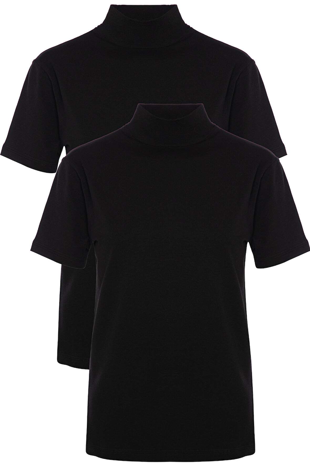 Kadın 2 li Paket Kısa Kollu Pamuklu Likralı Balıkçı Yaka 3257