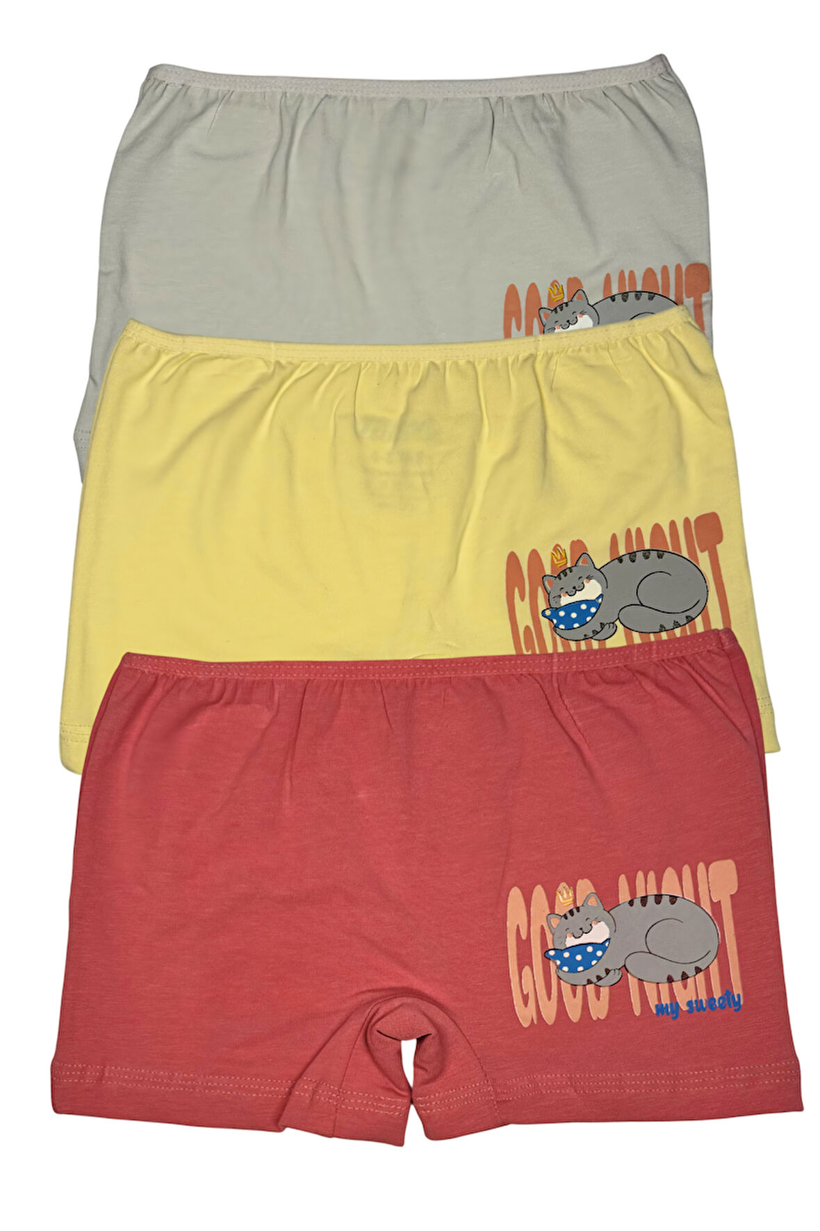 Kız Çocuk 3 lü Paket Pamuklu Likralı Baskılı Şort 443