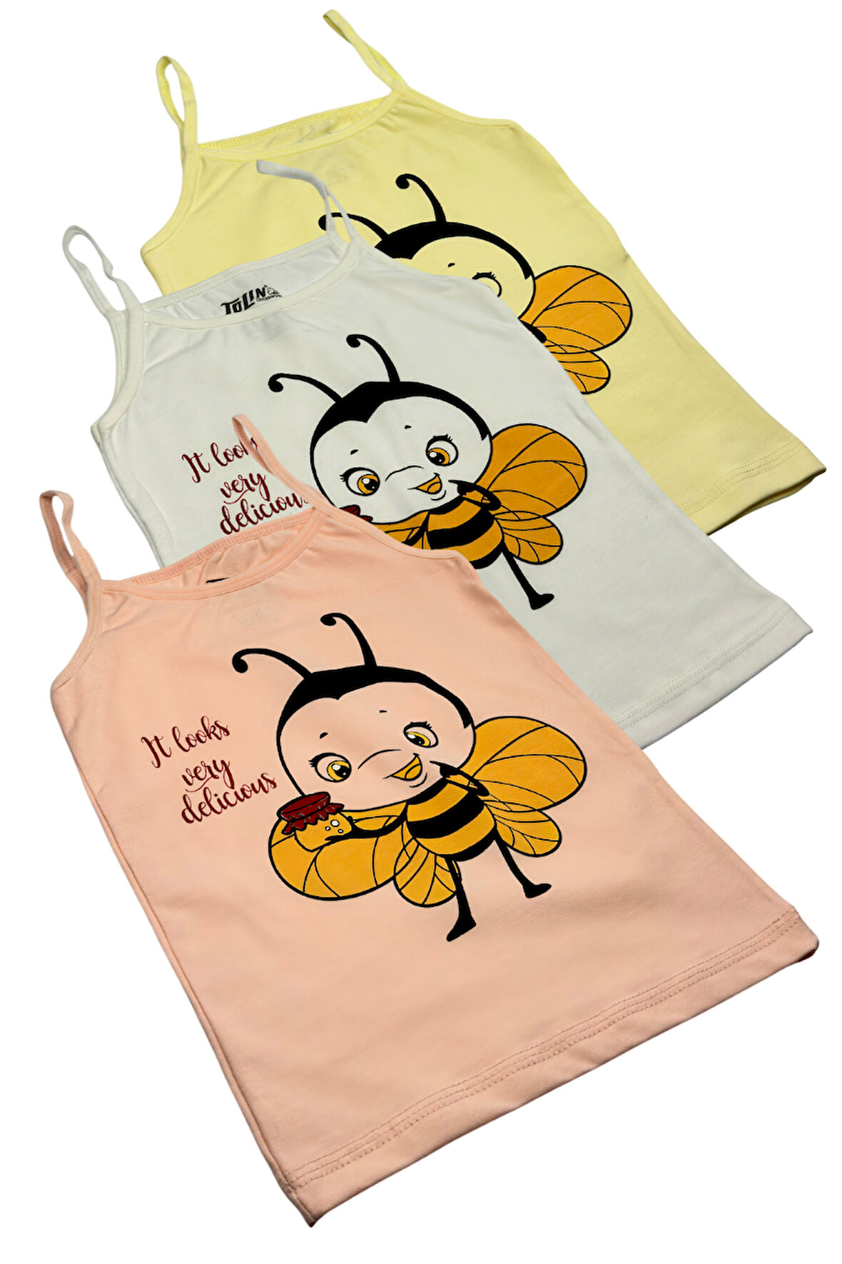 Kız Çocuk 3 lü Paket İnce Askılı Pamuklu Likralı Baskılı Atlet 1425