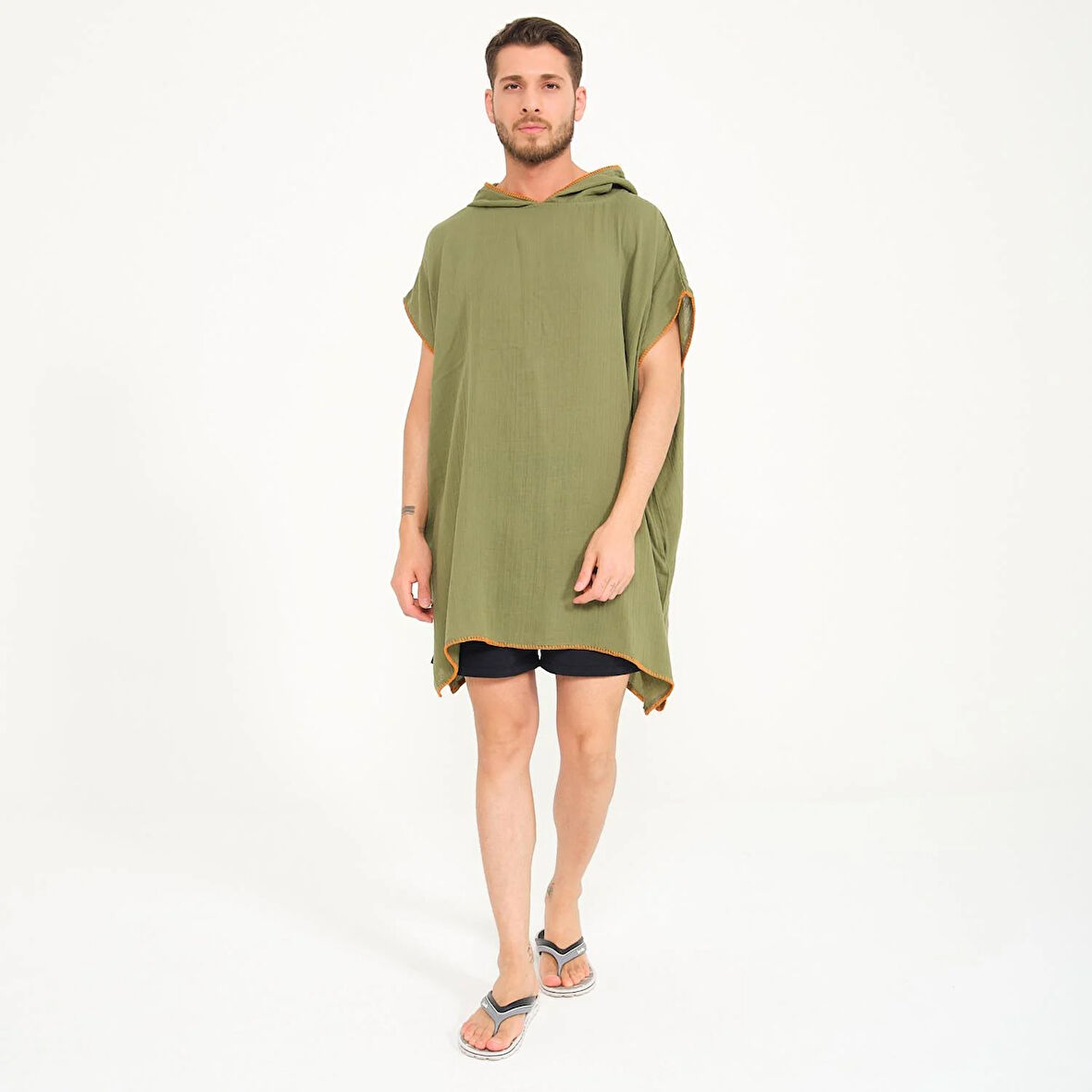 Kapüşonlu Erkek Müslin Sörf Panço