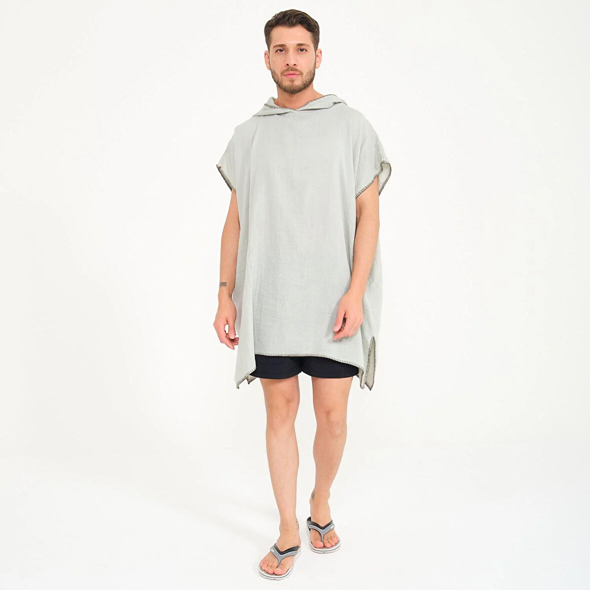 Kapüşonlu Erkek Müslin Sörf Panço