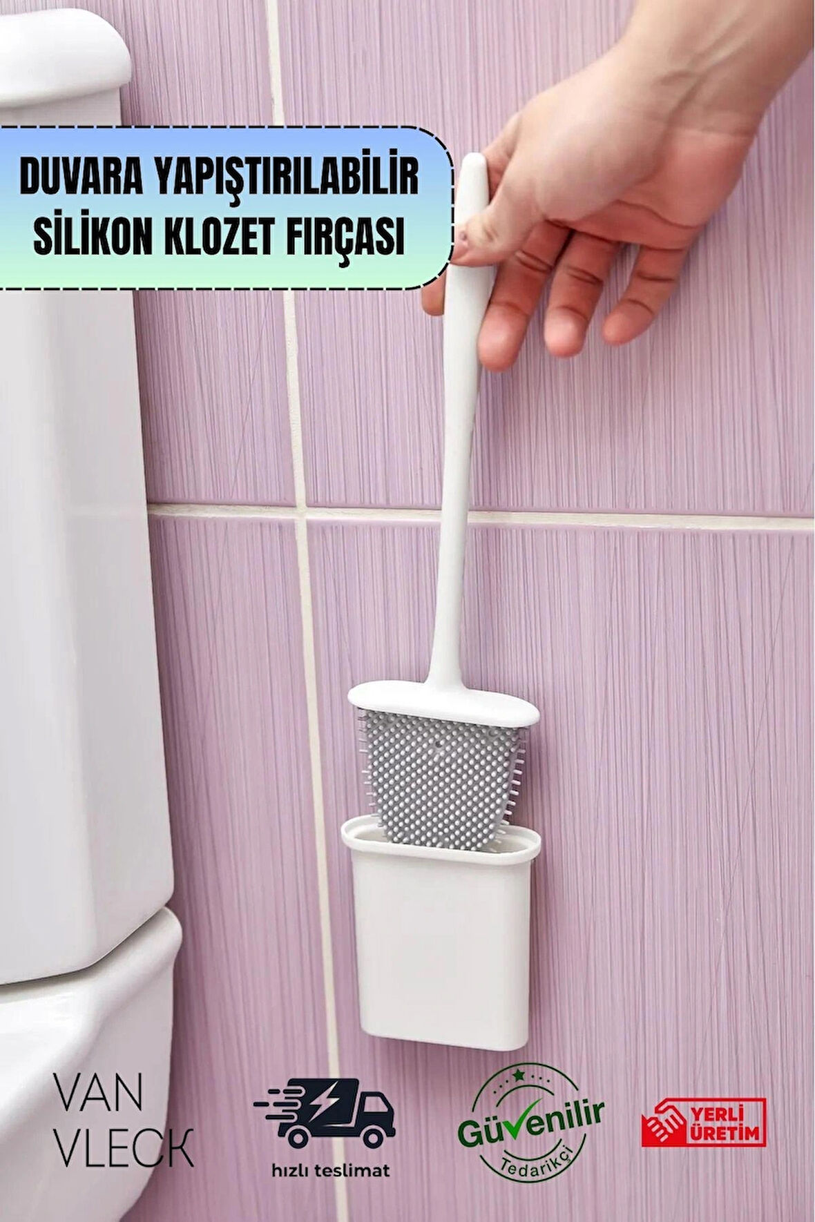 Beyaz Silikon Banyo Tuvalet Klozet Temizleme Fırçası ve Tutucu Hijyenik, Şık Kullanışlı WC Fırçası