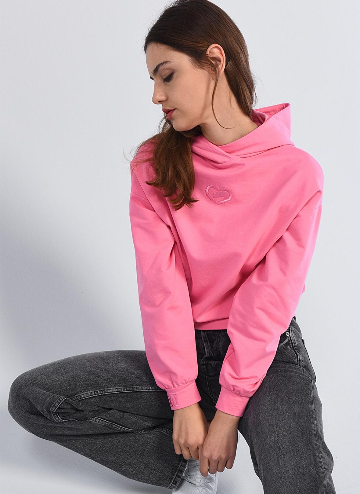 Kadın Pembe Kapüşonlu Sweatshirt