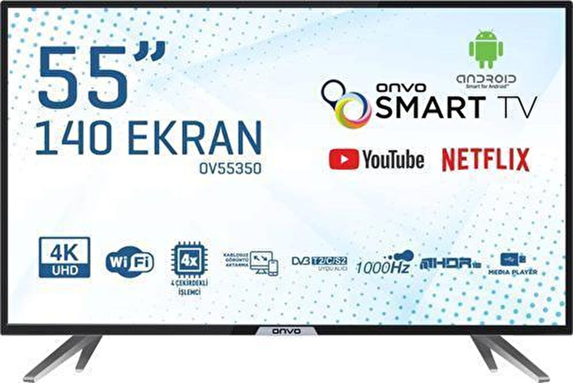 Onvo OV55350 4K Ultra HD 55" 140 Ekran Uydu Alıcılı Smart LED TV