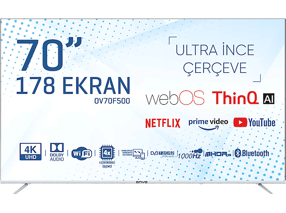 ONVO OV70F500 4K Ultra HD 70 inç 178 Ekran Uydu Alıcılı webOS Smart LED TV