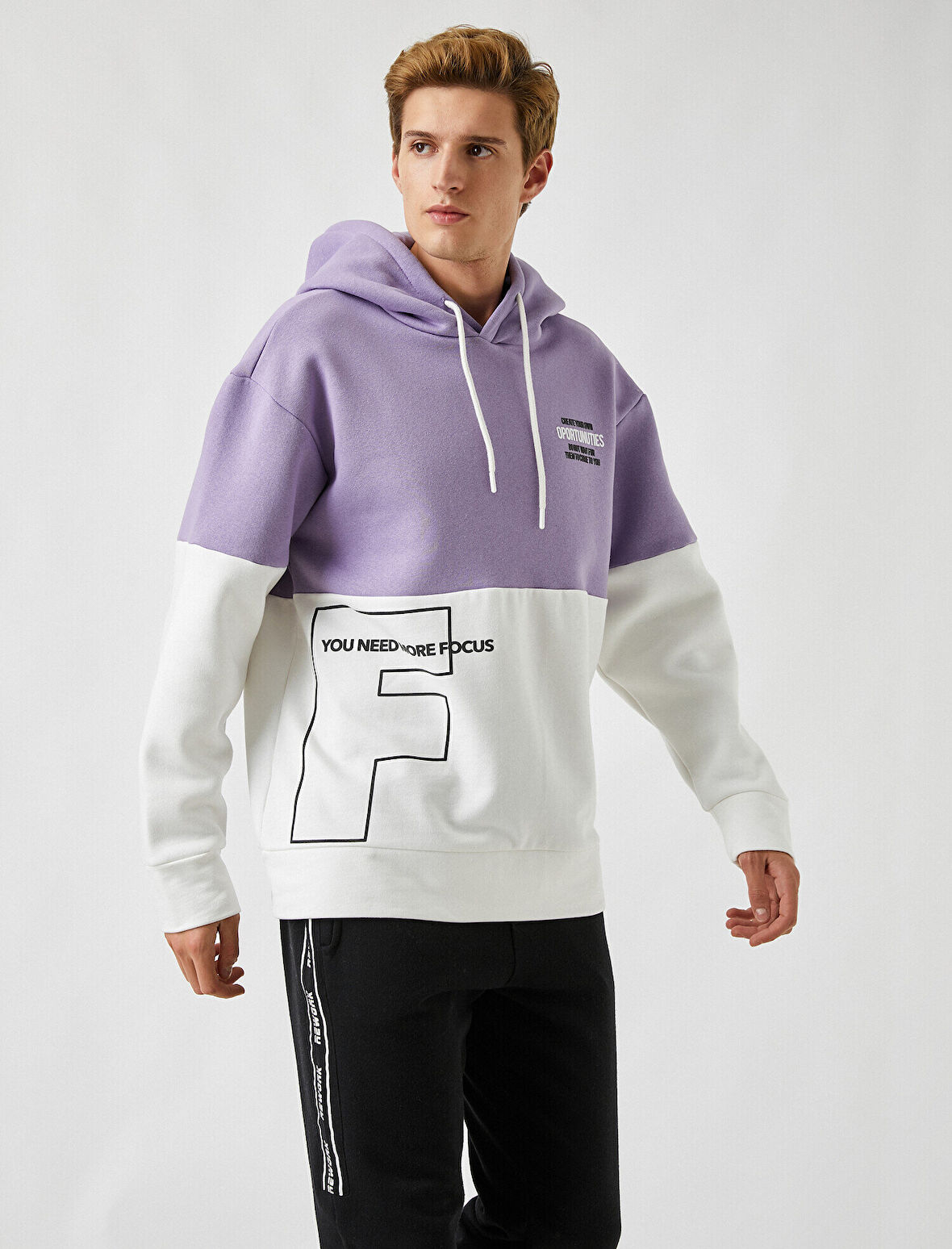 Renk Bloklu Oversize Kapüşonlu Sweatshirt