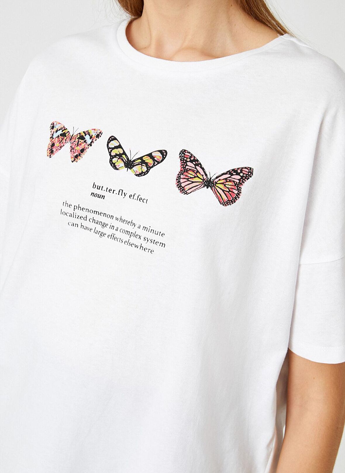 Koton 2Yal18751Ik Bisiklet Yaka NormalKalıp Koyu Beyaz Kadın T-Shirt