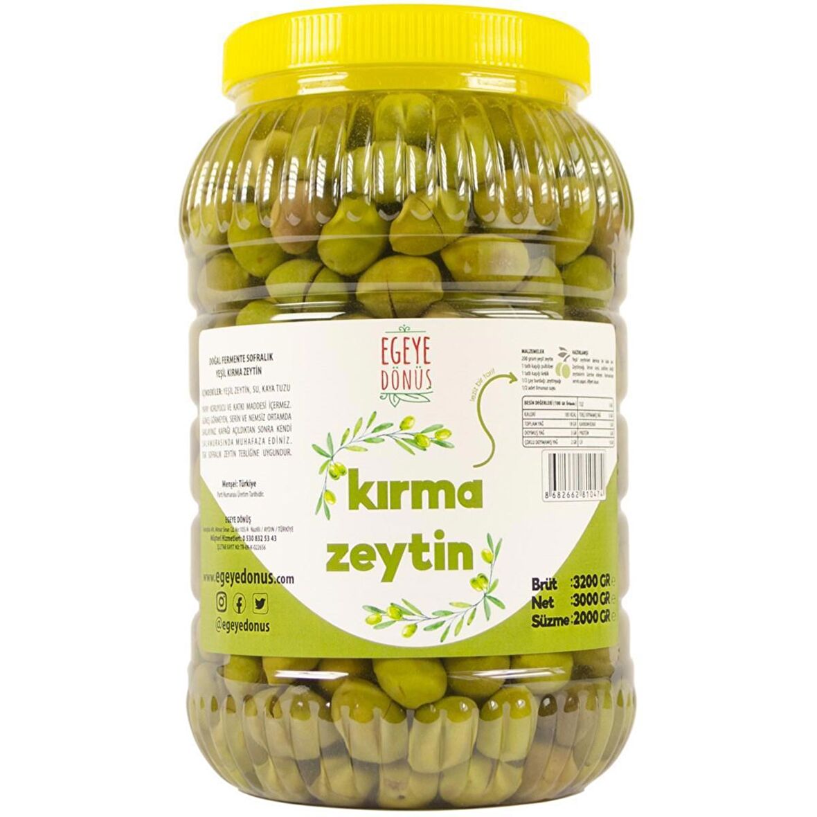 Ev Yapımı Geleneksel Yeşil Kırma Zeytin - 2 Kg. (Naturel Salamura Sadece Tuz ve Su İçerir)