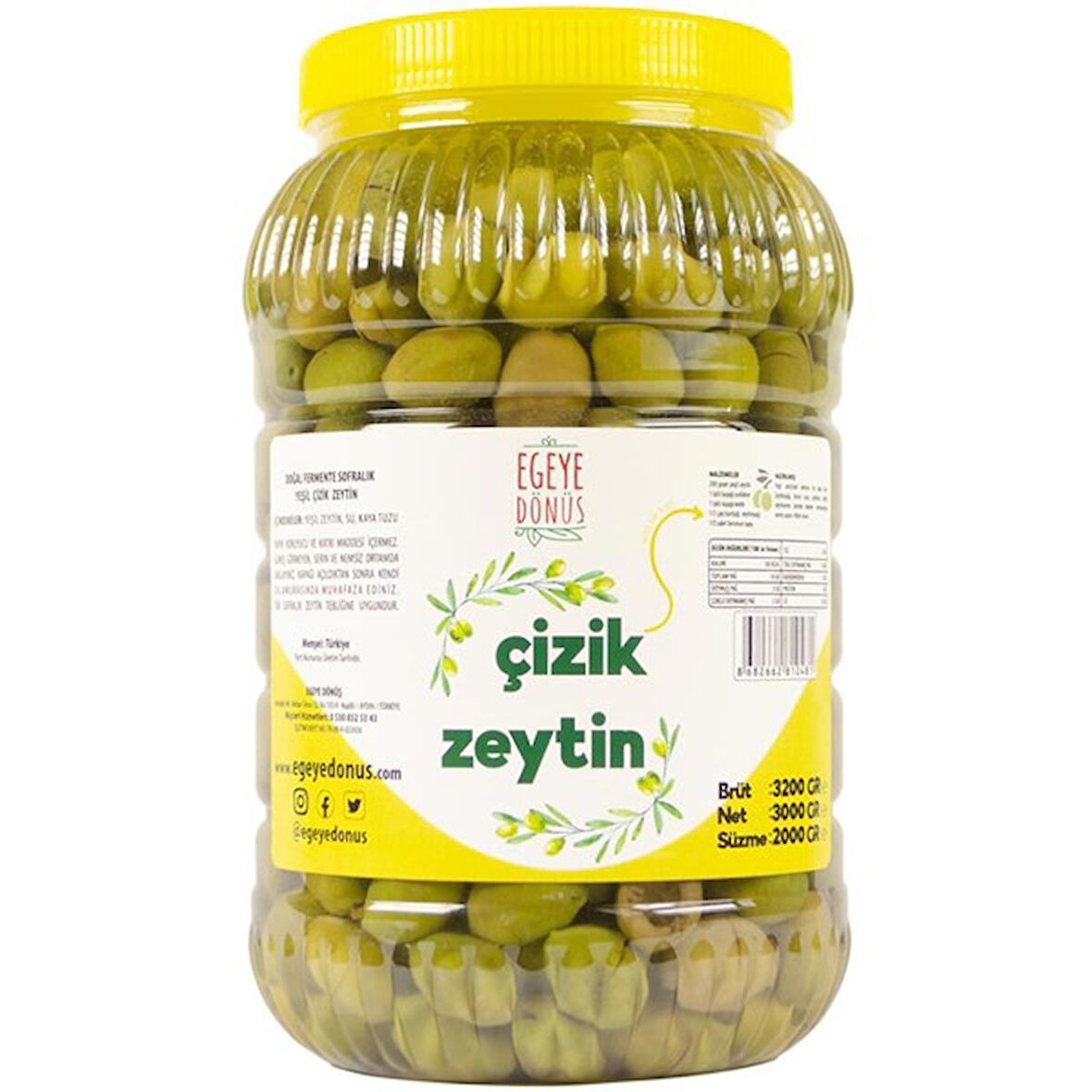 Ev Yapımı Geleneksel Yeşil Çizik Zeytin - 2 Kg. (Naturel Salamura Sadece Tuz ve Su İçerir)