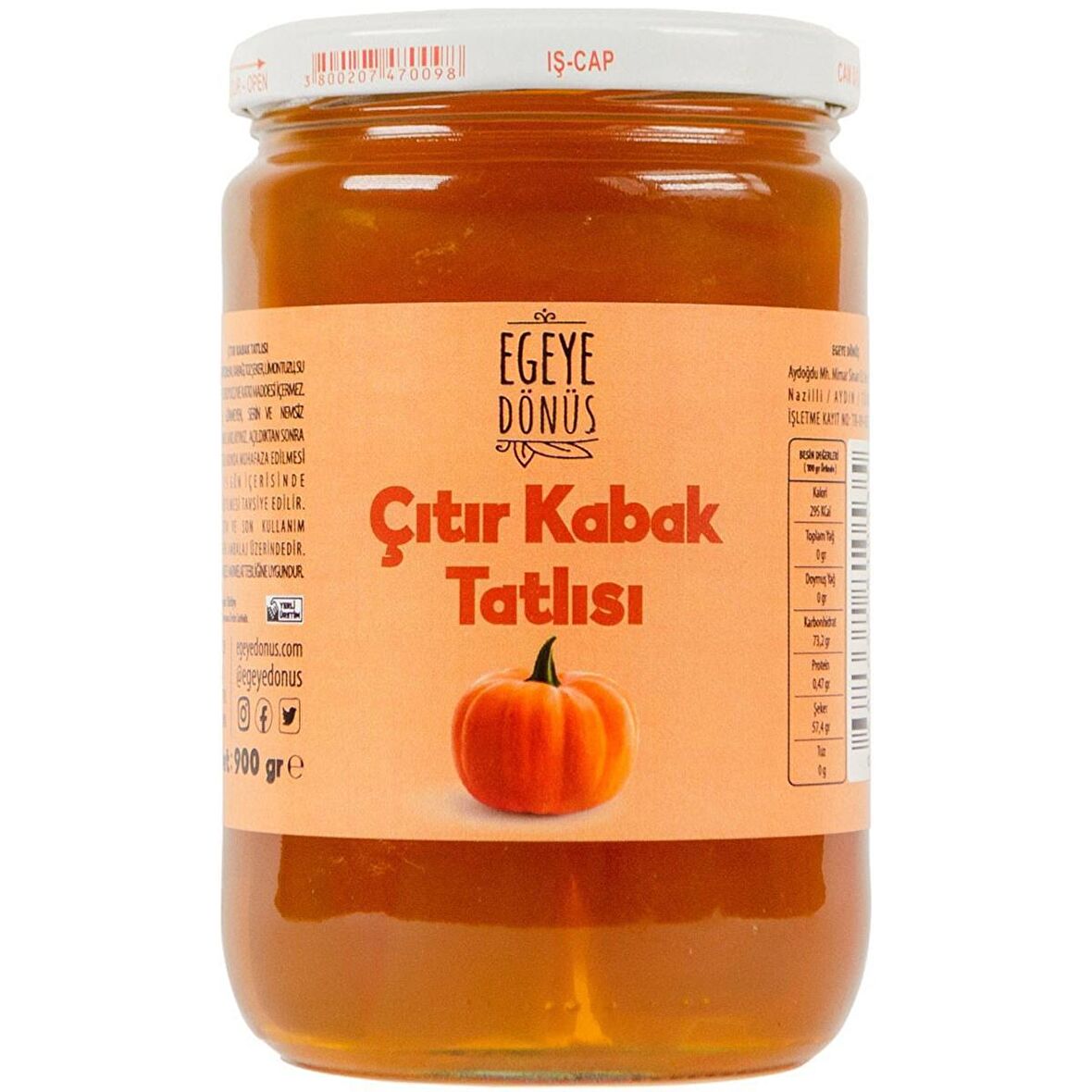 Geleneksel Çıtır Kabak Tatlısı Kireçte Balkabağı Reçeli Cam Kavanoz - 900 Gr.