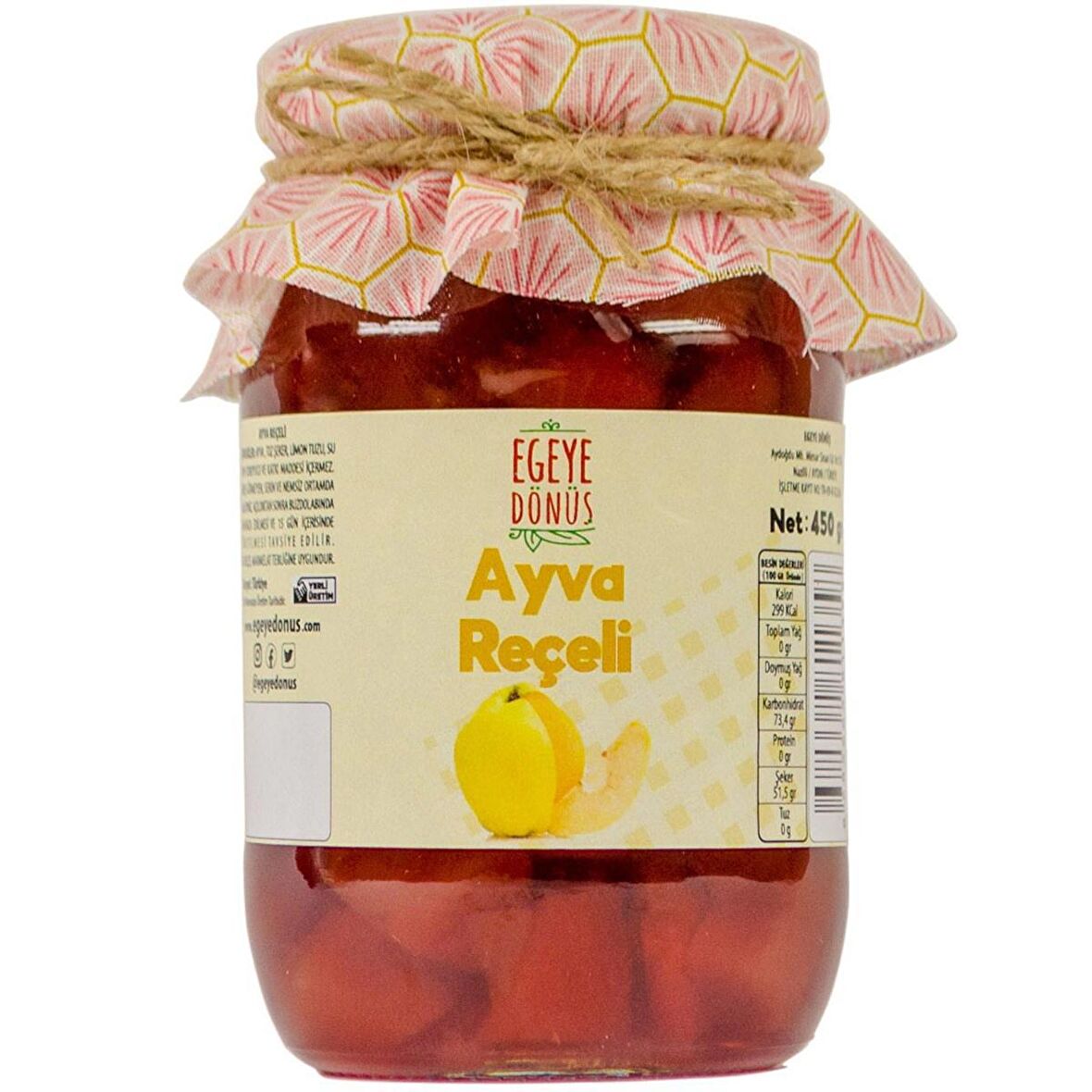 Geleneksel Ayva Reçeli Cam Kavanoz - 450 Gr. (%65-%70 Meyve Oranı)