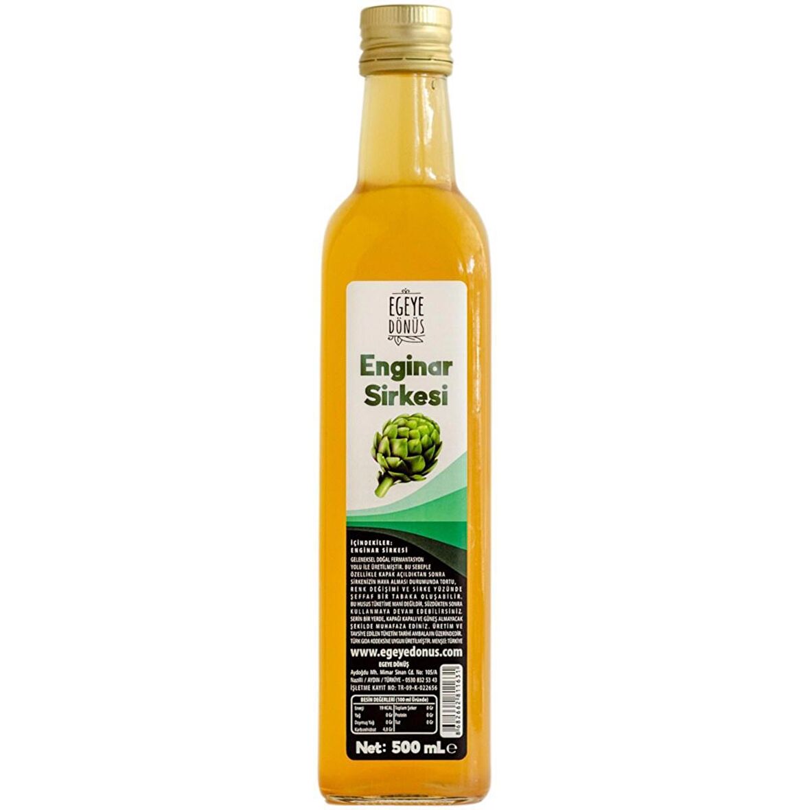 Katkısız Doğal Fermente Enginar Sirkesi Cam Şişe - 500 Ml. (Geleneksel Yöntemle Mayalanmıştır.)