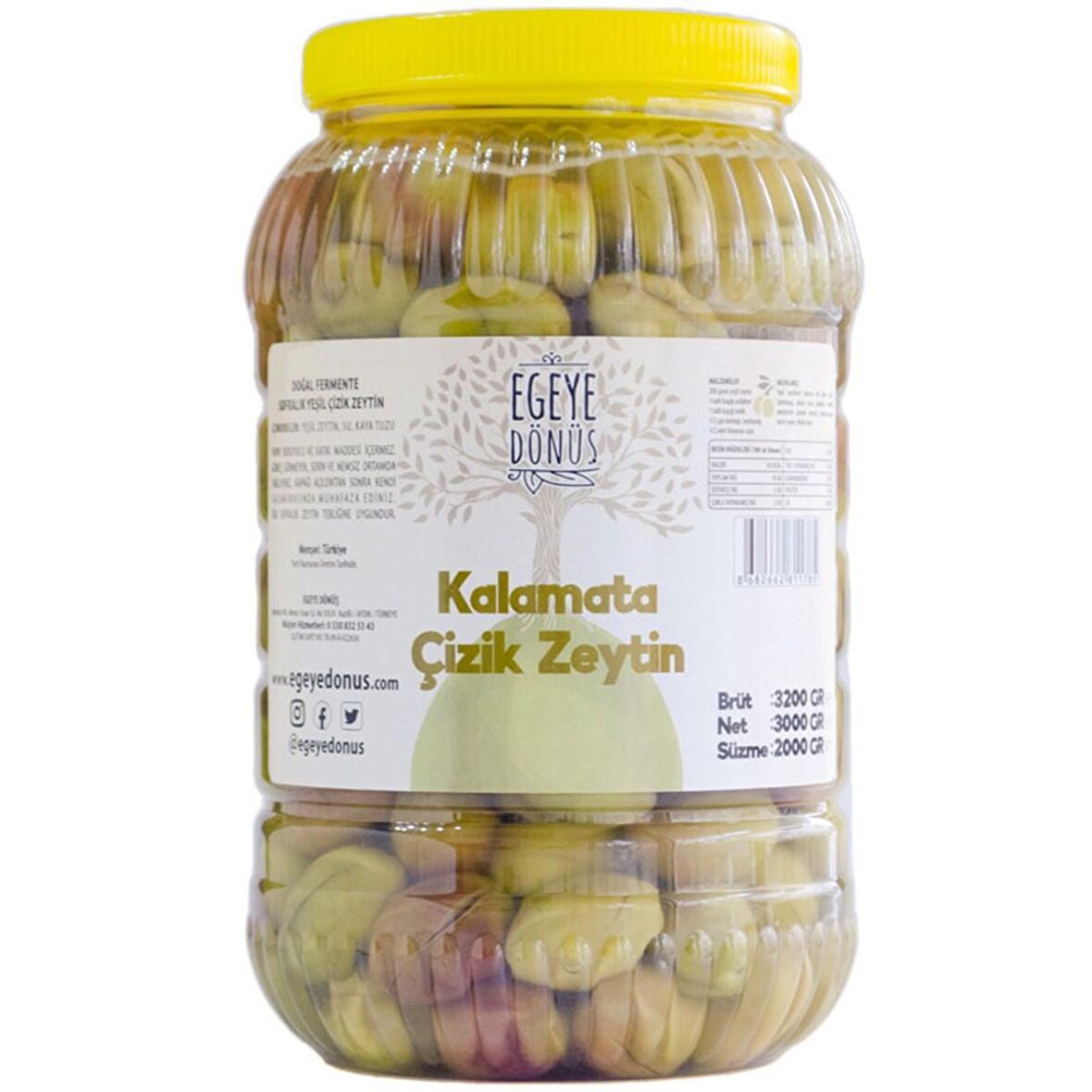 Ev Yapımı Geleneksel Kalamata İri Boy Yeşil Çizik Zeytin Palamut - 2 Kg. (Sadece Tuz ve Su İçerir)