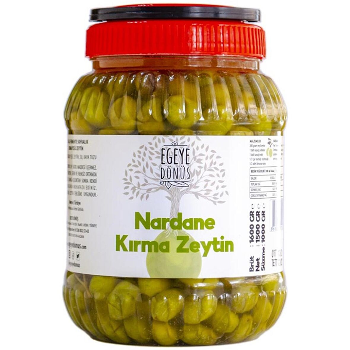 Ev Yapımı Geleneksel Nardane Mini Boy Yeşil Kırma Zeytin - 1 Kg. (Naturel Salamura Tuz ve Su İçerir)