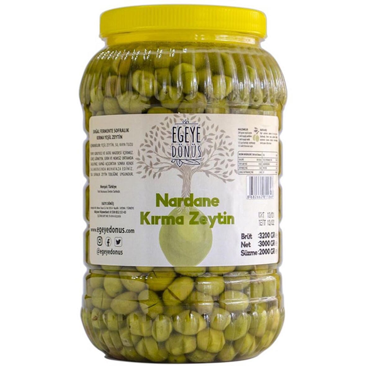 Ev Yapımı Geleneksel Nardane Mini Boy Yeşil Kırma Zeytin - 2 Kg. (Naturel Salamura Tuz ve Su İçerir)