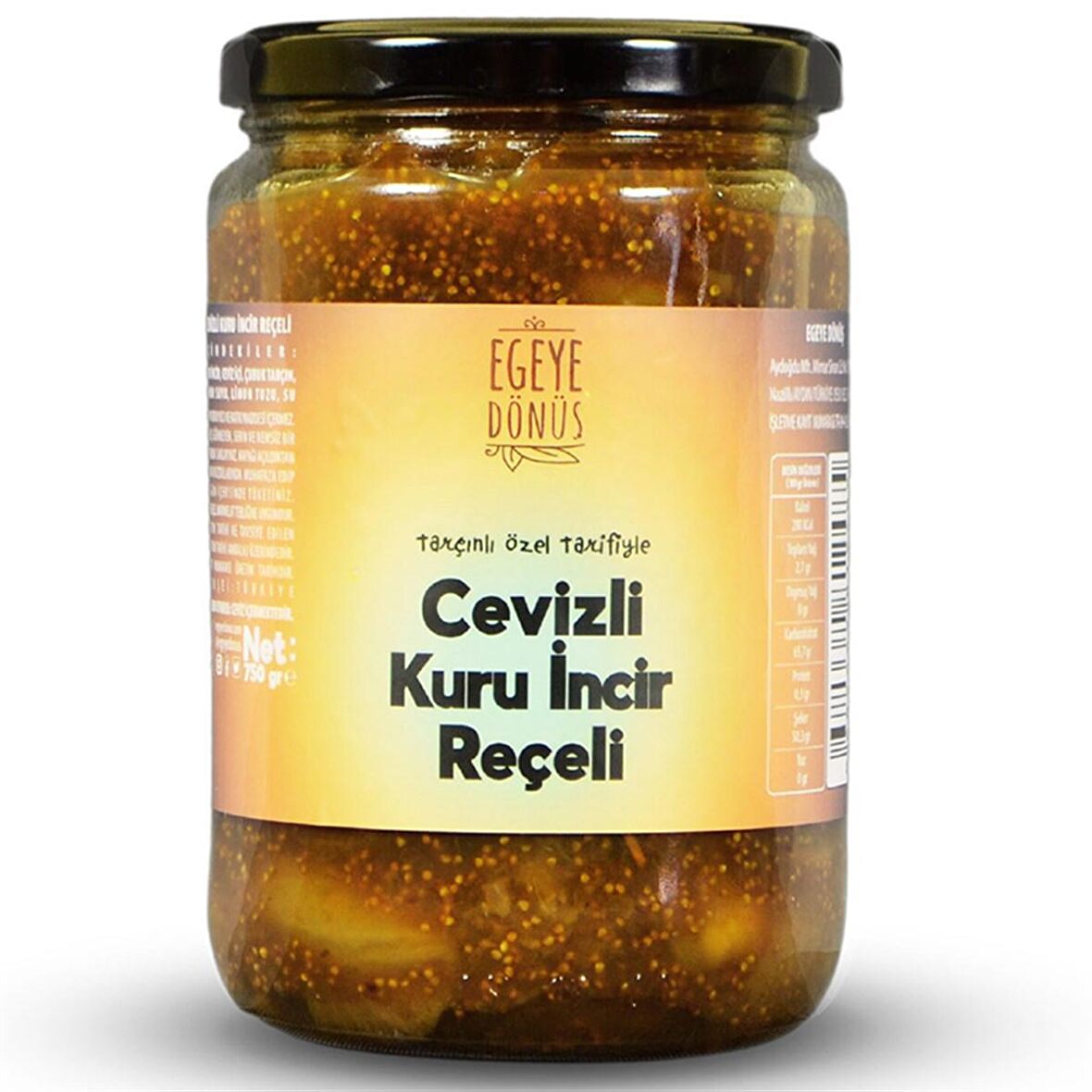 Geleneksel Tarçınlı Bol Cevizli Kuru İncir Reçeli Cam Kavanoz - 750 Gr. (Cevizli İncir Tatlısı)