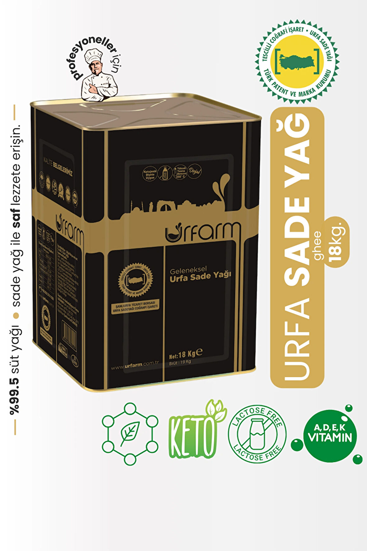 Sadeyağ (GHEE) 18 Kg – Sadece Koyun, Temiz Süt - Laktozsuz, Kazeinsiz, Ketojenik Saf Yağ Sade Yağ