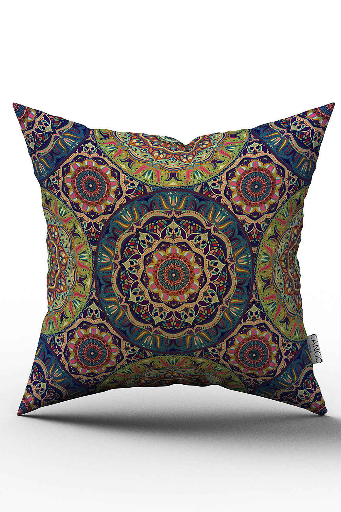 Yeşil Çok Renkli Retro Vintage Desenli Dijital Baskılı Kırlent Kılıfı  - OTYK019